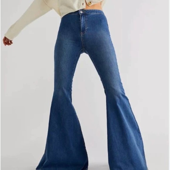 Free People Jericho Blue Just Float On Flare High Rise Bell Bottom Denim Jeans - Picture 8 of 11
